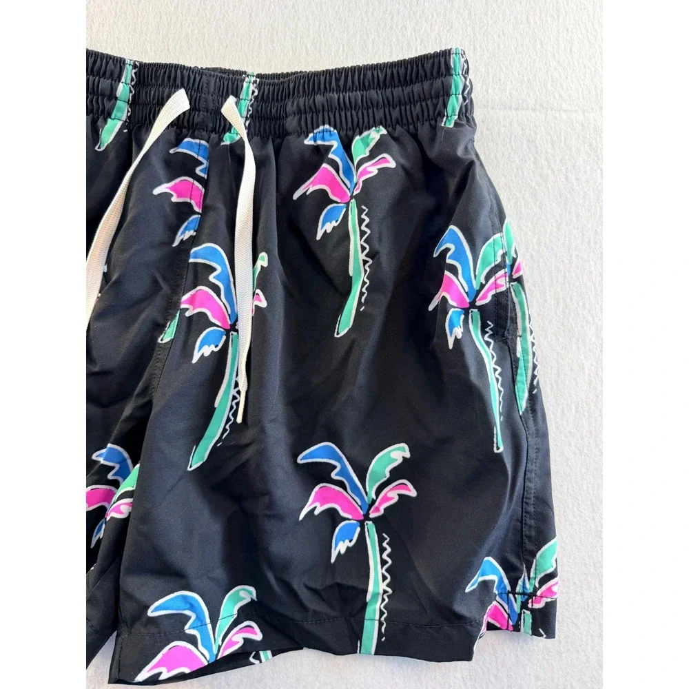 Chubbies Mens Swim Trunks Medium Black Neon Palm Tree 5.5 Inseam Mesh Lined